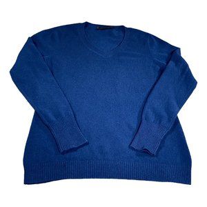 Enzo Mantovani Sweater Womens Cashmere Pullover Navy Blue V Neck Academia Twee M